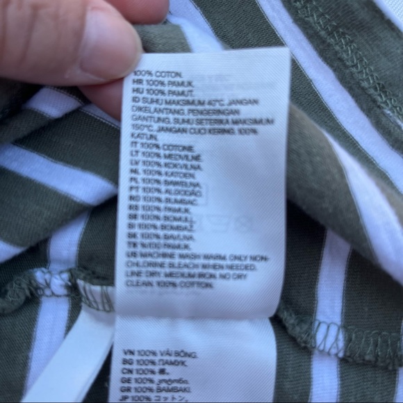 H & M Jersey Top Boys Size 6-8 Green/White Organic Cotton Striped Pullover - Picture 5 of 13